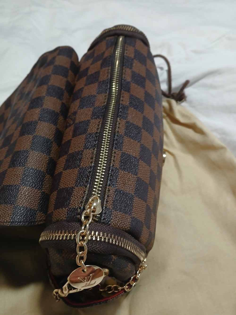 Checkerboard Brown and Dark Brown Crossbody - Picture 4 of 11